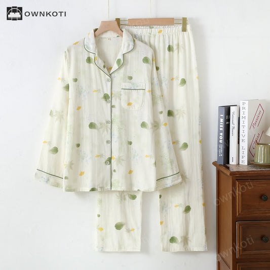 Rural Leaf Cotton Gauze Pajama Set