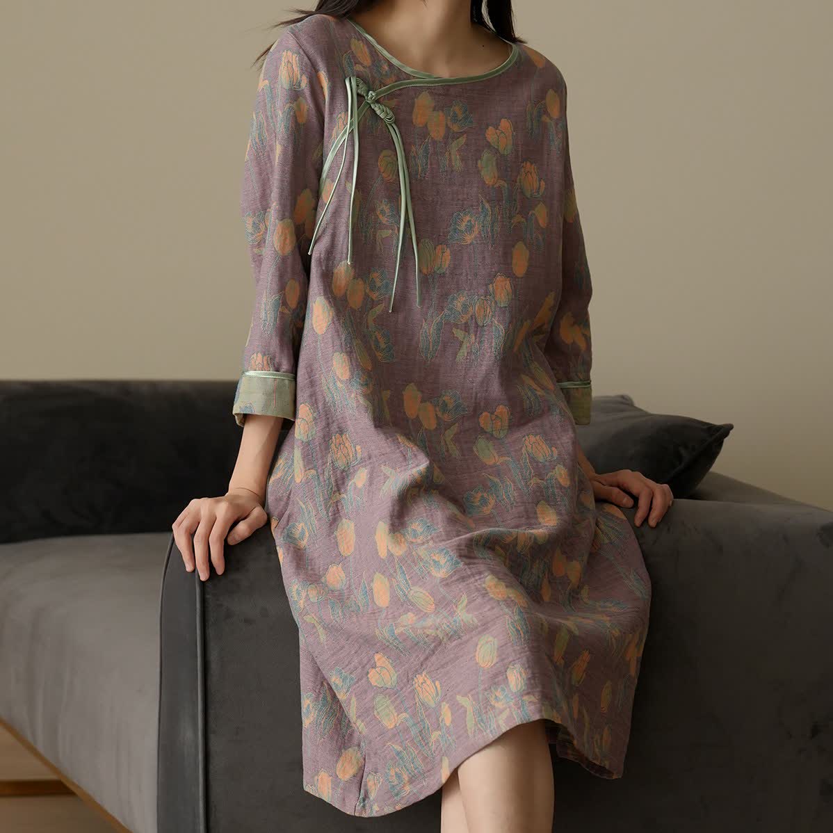 Jacquard Tulip Cotton Gauze Nightgown