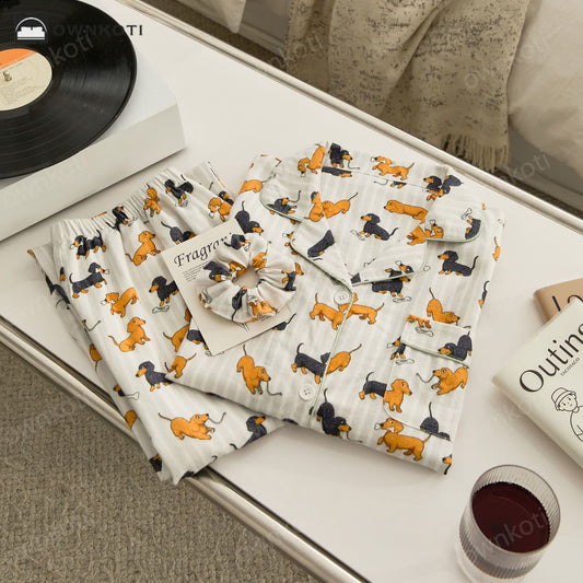 Dachshund Brushed Cotton Couple Pajama Set