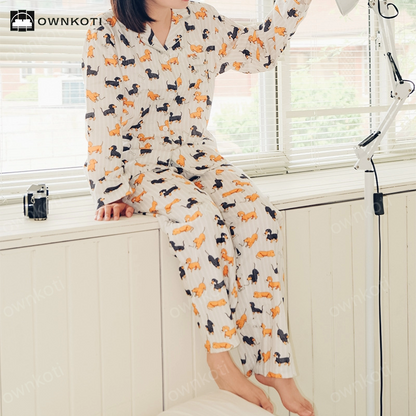 Dachshund Brushed Cotton Couple Pajama Set