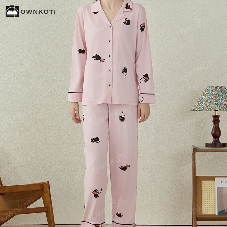 Modal Cotton Black Cat Pajama Set