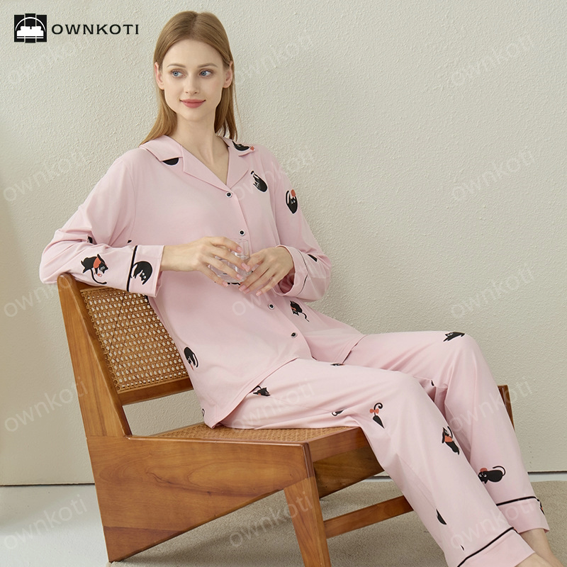 Modal Cotton Black Cat Pajama Set