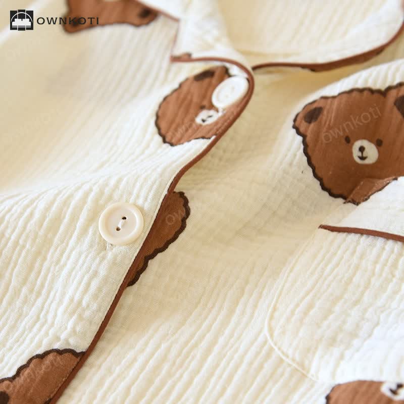 Cotton Gauze Bear Print Pajama Set