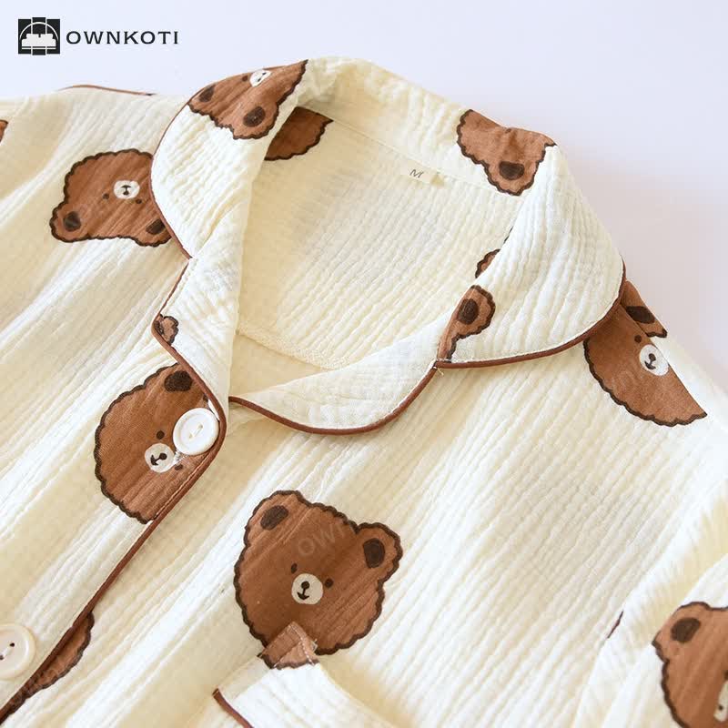 Cotton Gauze Bear Print Pajama Set