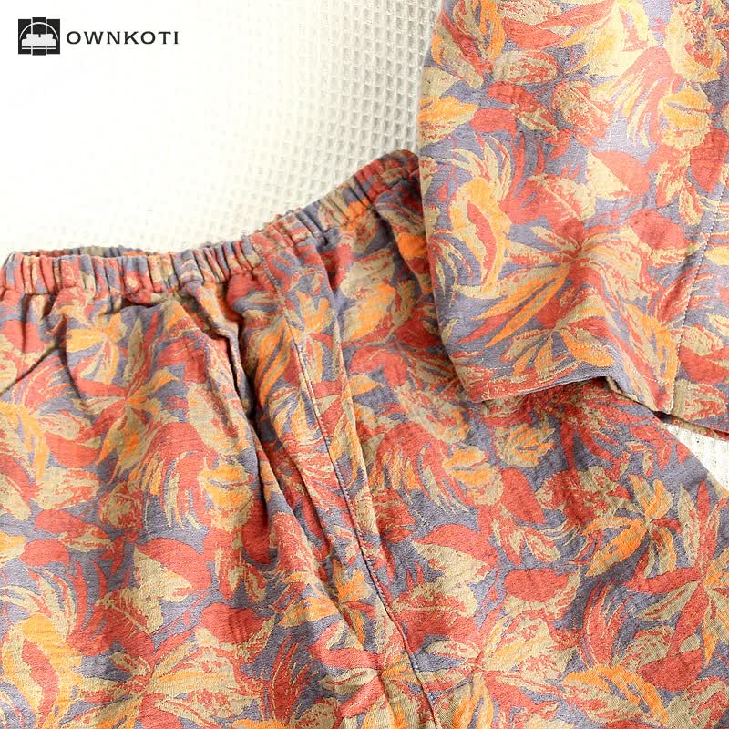 Retro Leaf Cotton Gauze Pajama Set