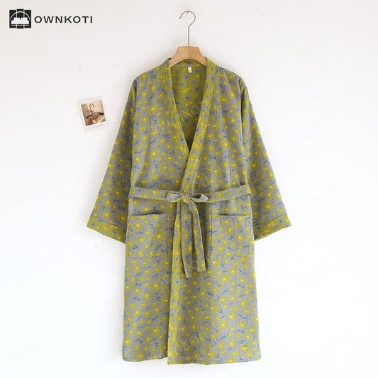 Cotton Jacquard Daisy Kimono Bathrobe