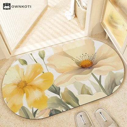 Simple Floral Absorbent Floor Mat