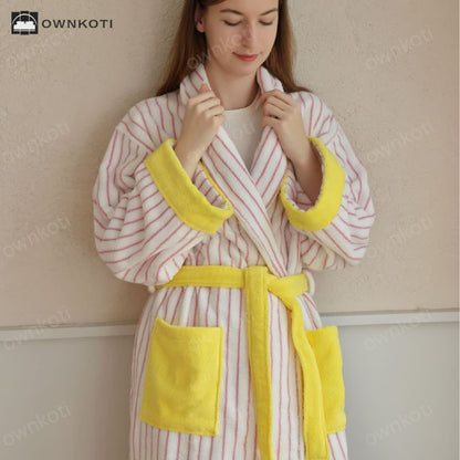 Pure Cotton Colorblock Striped Bathrobe