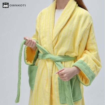 Pure Cotton Colorblock Striped Bathrobe