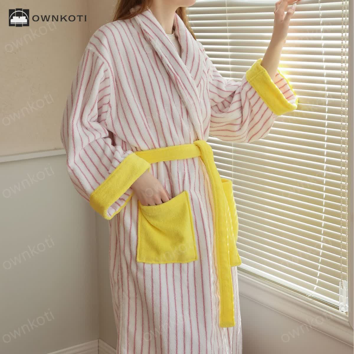 Pure Cotton Colorblock Striped Bathrobe