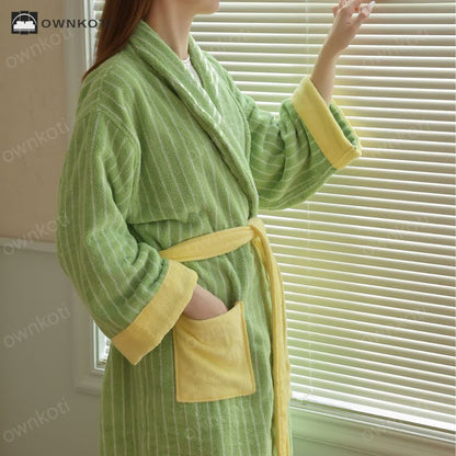 Pure Cotton Colorblock Striped Bathrobe