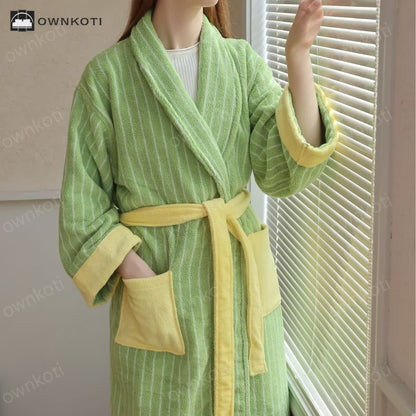 Pure Cotton Colorblock Striped Bathrobe