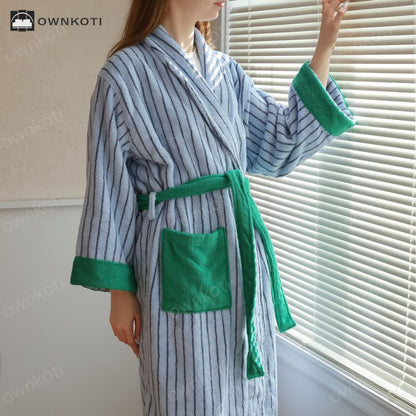 Pure Cotton Colorblock Striped Bathrobe