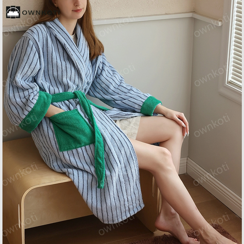 Pure Cotton Colorblock Striped Bathrobe