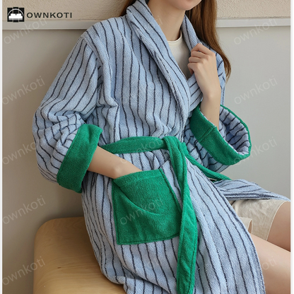 Pure Cotton Colorblock Striped Bathrobe