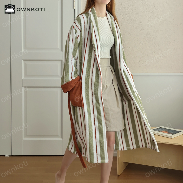 Pure Cotton Simple Striped Bathrobe