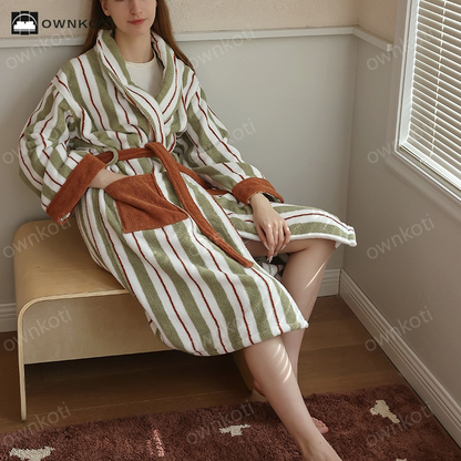 Pure Cotton Simple Striped Bathrobe