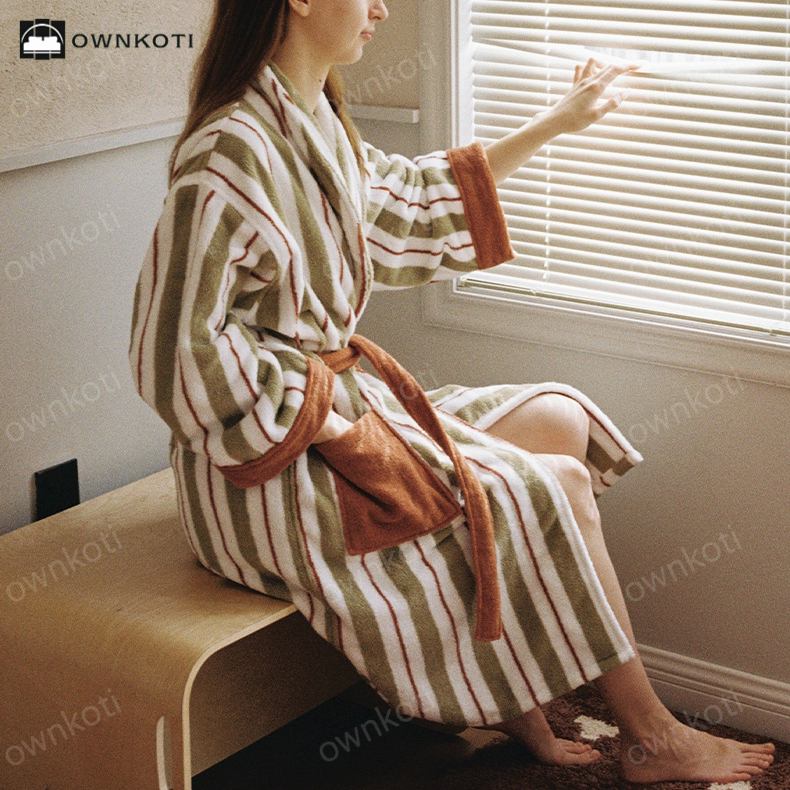 Pure Cotton Simple Striped Bathrobe