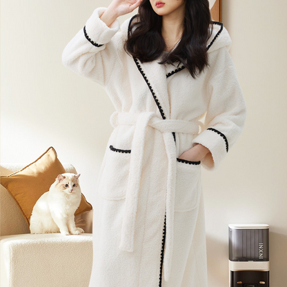 Warm Fleece Hooded Long Bathrobe