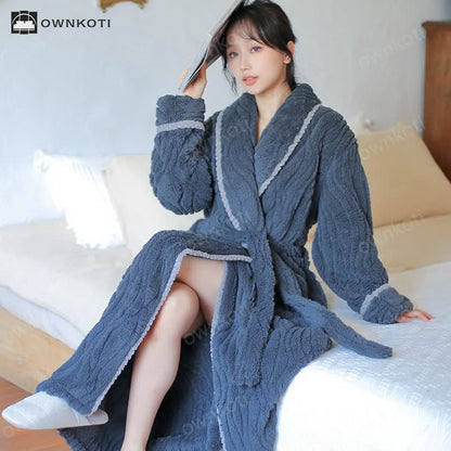 Simple Winter Fleece Couple Long Bathrobe