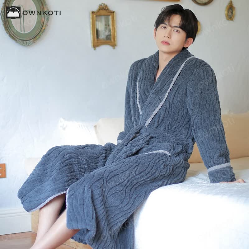 Simple Winter Fleece Couple Long Bathrobe