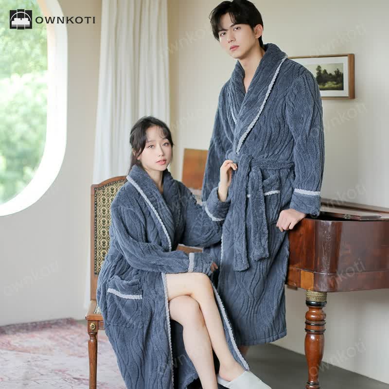 Simple Winter Fleece Couple Long Bathrobe