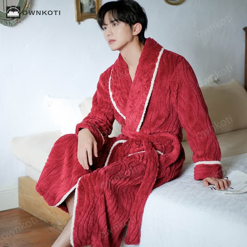 Simple Winter Fleece Couple Long Bathrobe