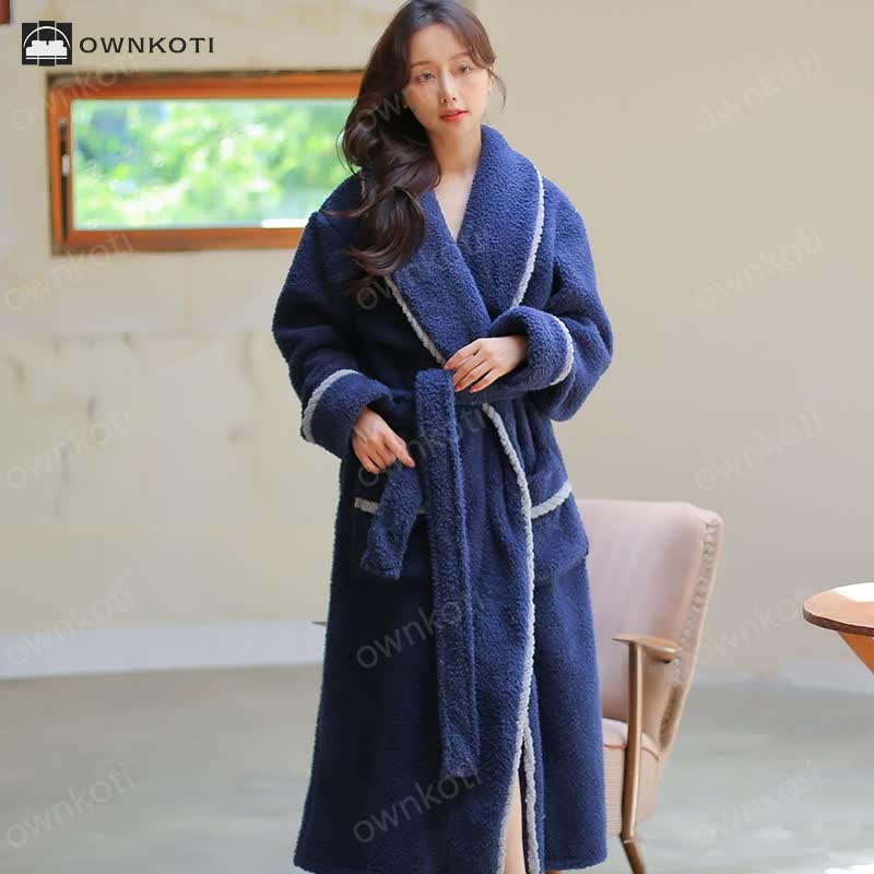 Winter Fleece Couple Lapel Neckline Bathrobe