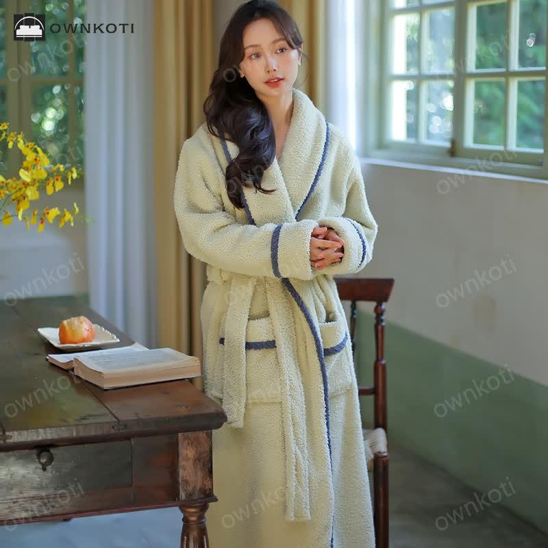 Winter Fleece Couple Lapel Neckline Bathrobe