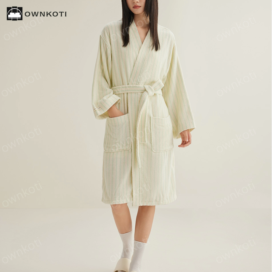 Pure Cotton Simple Striped Soft Bathrobe