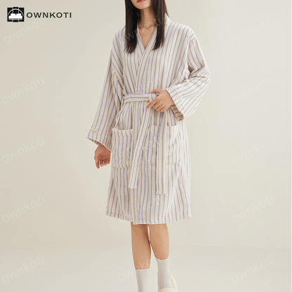 Pure Cotton Simple Striped Soft Bathrobe