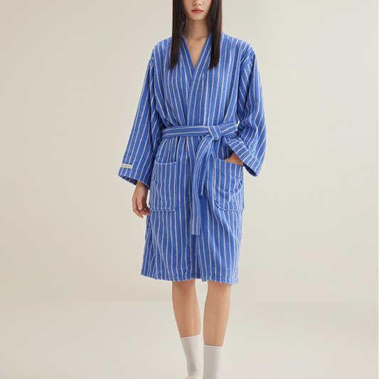 Pure Cotton Simple Striped Soft Bathrobe