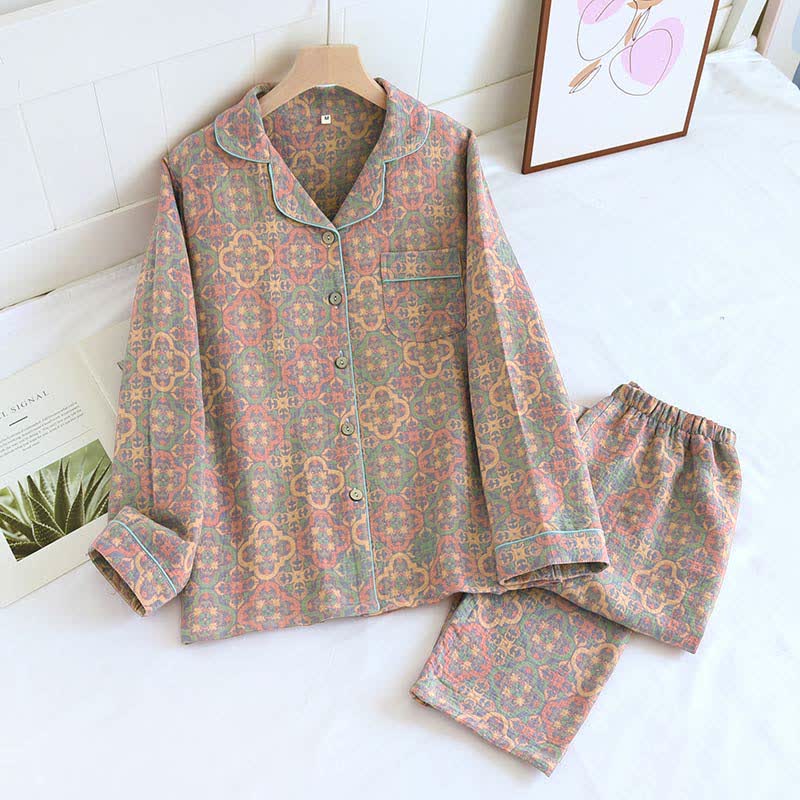 Retro Jacquard Cotton Gauze Loungewear Set