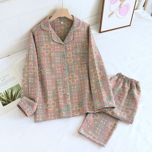 Retro Jacquard Cotton Gauze Loungewear Set