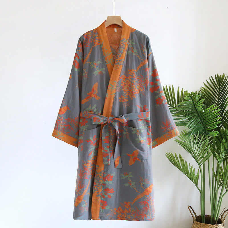 Jacquard Retro Cotton Gauze Pastoral Style Bathrobe