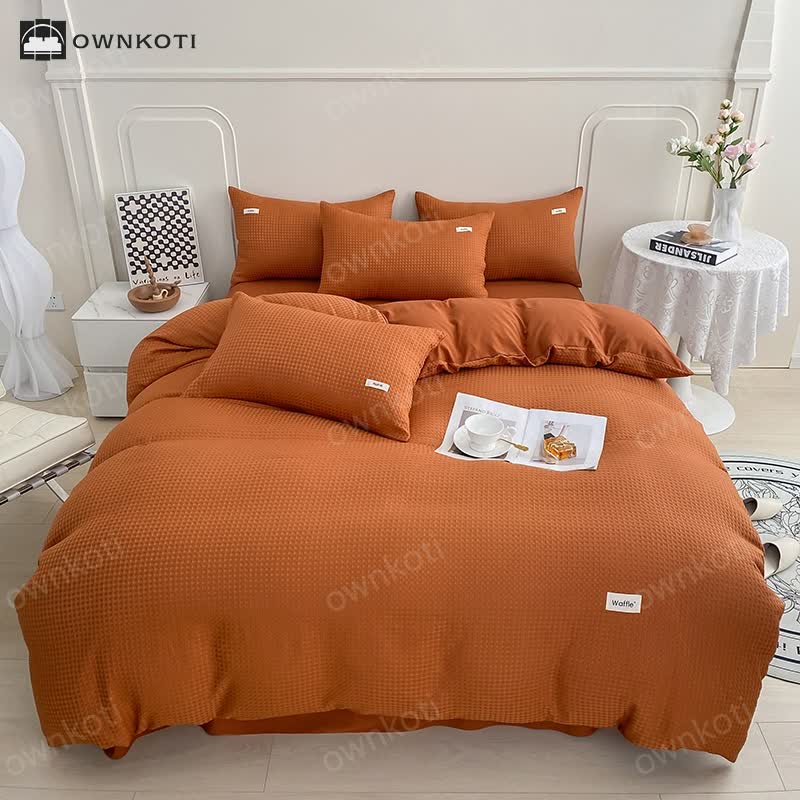 Waffle Texture Solid Color Bedding Set (4PCS)