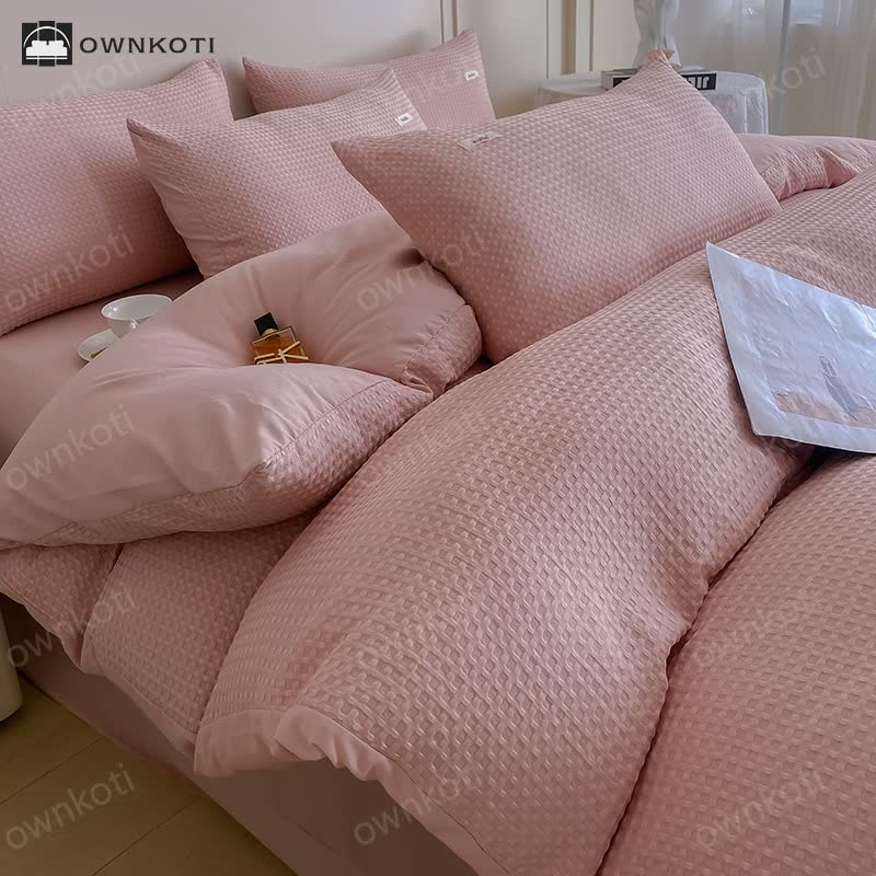 Waffle Texture Solid Color Bedding Set (4PCS)