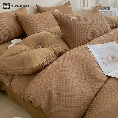 Waffle Texture Solid Color Bedding Set (4PCS)