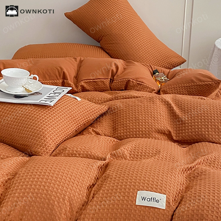 Waffle Texture Solid Color Bedding Set (4PCS)