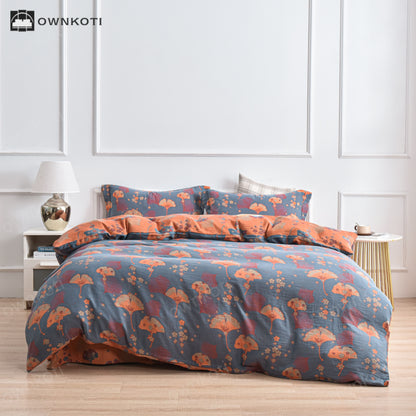 Cotton Ginkgo Leaf Duvet Cover Bedding Set (4PCS)