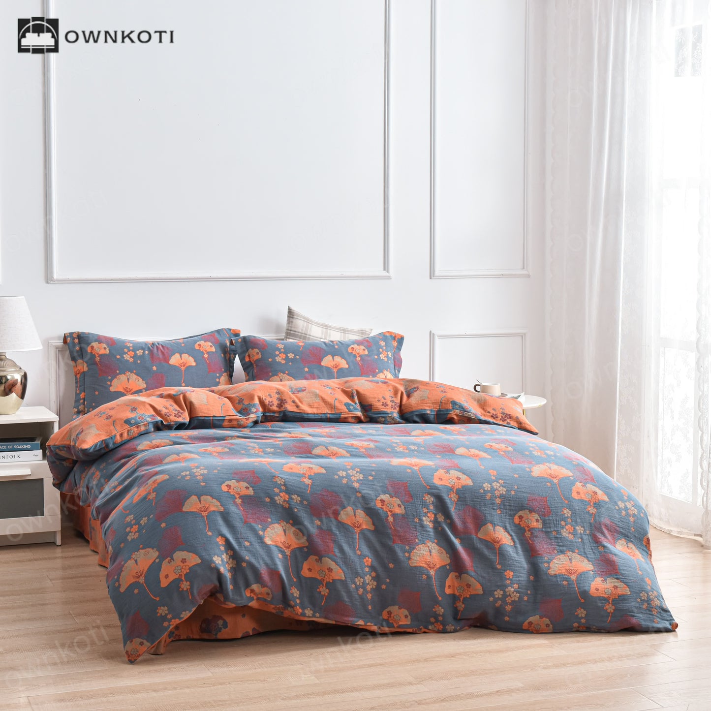 Cotton Ginkgo Leaf Duvet Cover Bedding Set (4PCS)