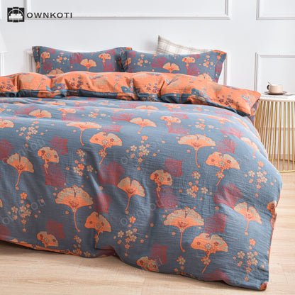 Cotton Ginkgo Leaf Duvet Cover Bedding Set (4PCS)