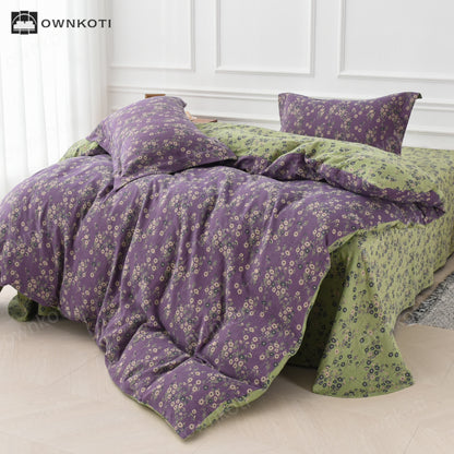 Cotton Gauze Floral Reversible Bedding Set (4PCS)