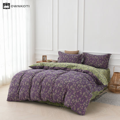 Cotton Gauze Floral Reversible Bedding Set (4PCS)