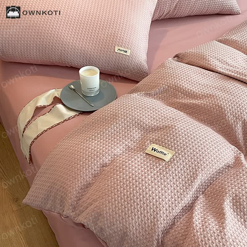 Waffle Texture Solid Color Bedding Set (4PCS)