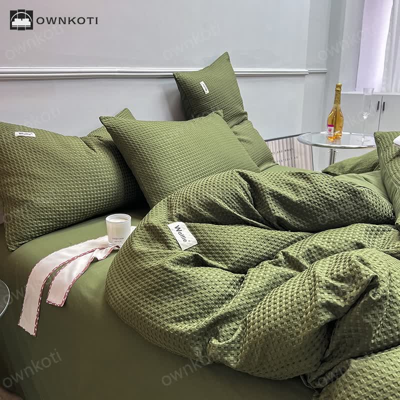 Waffle Texture Solid Color Bedding Set (4PCS)