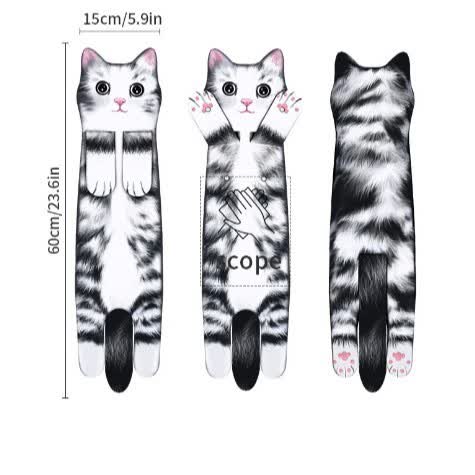 Ownkoti Cat Hangable Kitchen Bathroom Hand Towel - Black White Cat - 2PCS - image 9