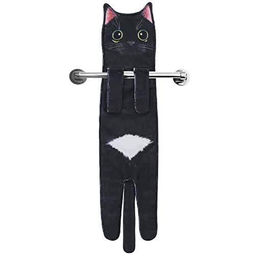 Ownkoti Cat Hangable Kitchen Bathroom Hand Towel - Black Cat - 2PCS - image 8
