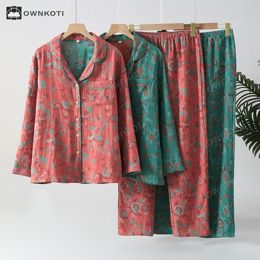 Vintage Double Layer Cotton Gauze Pajama Set