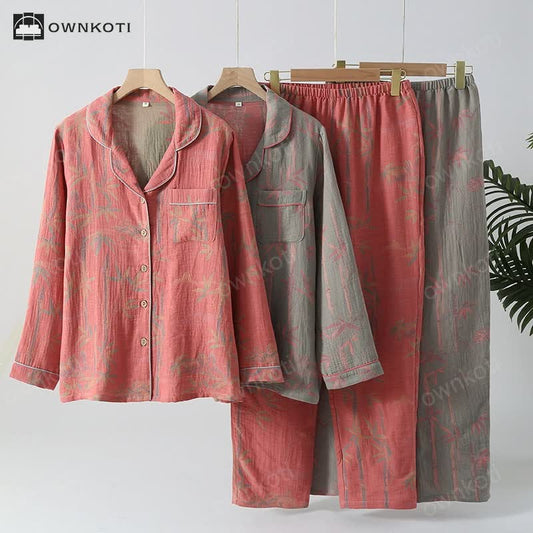 Yarn-dyed Rural Bamboo Cotton Gauze Pajama Set